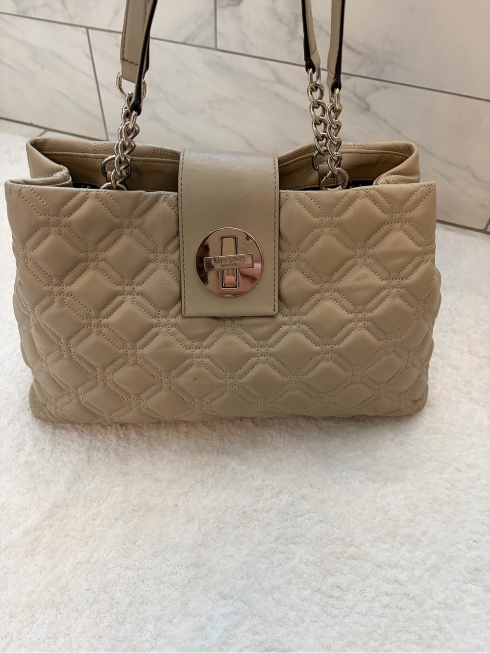 kate spade Quilted Beige Shoulder Bag with Turnlock